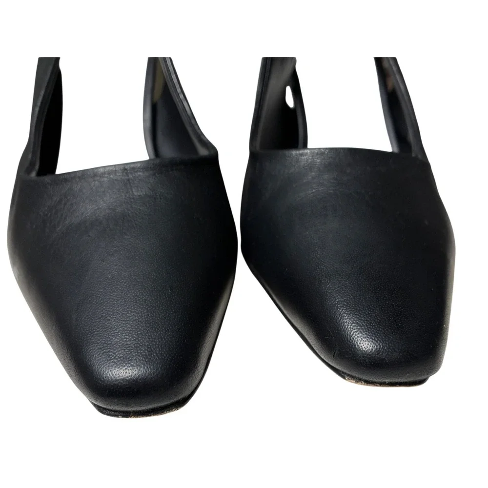 Franco Sarto Marcy Black Leather Slingback Pointed Toe Flare Heel Pumps 7M